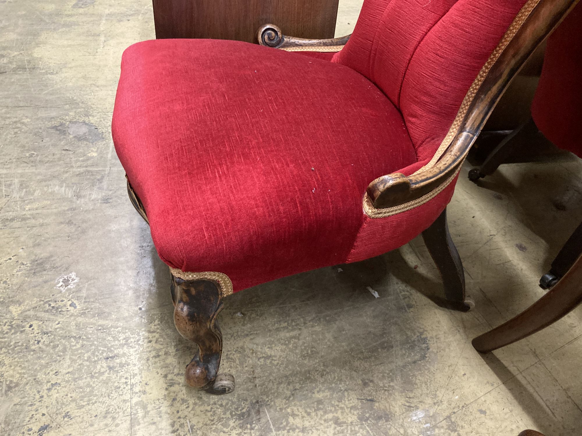 Two Victorian mahogany spoon back nursing chairs